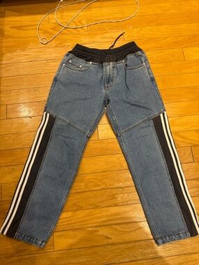 Kith Blue Denim Joggers with Black and White Stripes